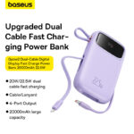 Baseus Power Bank 20000mAh PD 22.5W 20W Fast Charging Powerbank Built in Dual-Cable Portable Charger Digital Display For Phone hanya RM99.90 di Shopee