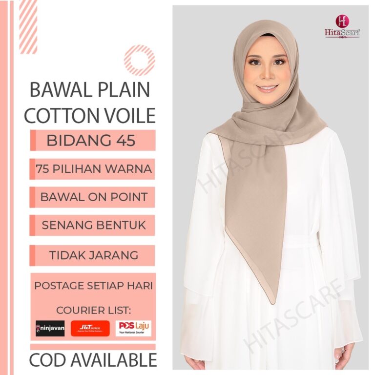 Bawal Tudung Cotton Voile Bidang 45 | Bawal