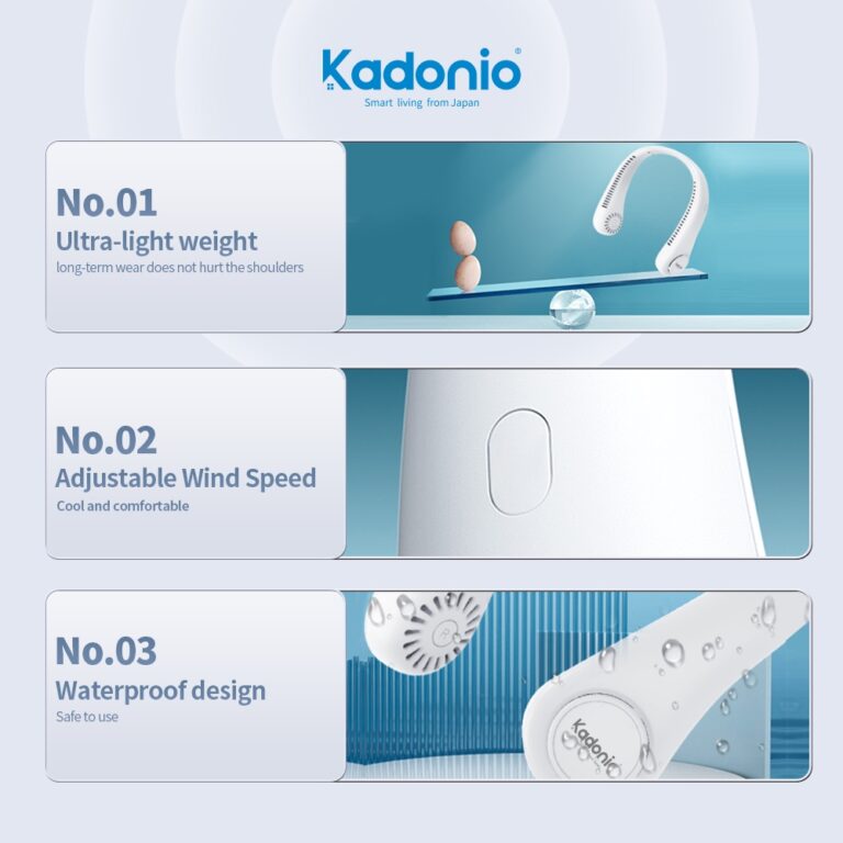 Kadonio Portable Hanging Neck Fan USB Rechargeable Hands