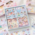 Mr. Paper 100 sheets/box stickers Cute cartoon Girl Character sticker Already cut Creative notebook Guka collage material DIY mobile phone photograph Stationery decorative sticker hanya RM11.07 di Shopee