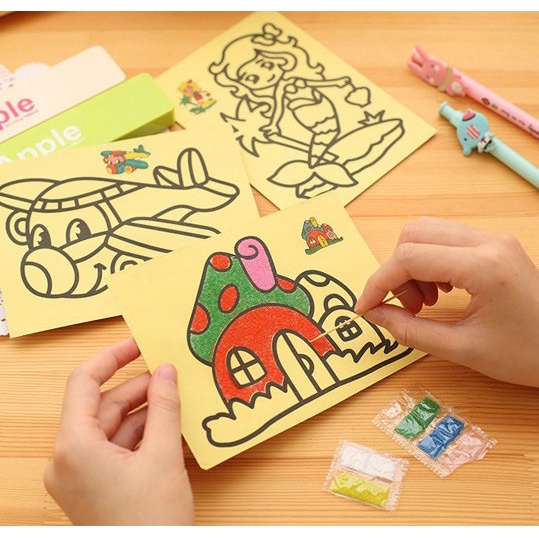 (TOY22) Colorful Sand Painting Drawing DIY Color Art Paper Children Kids Toy手工益智儿童沙画 hanya RM0.20 di Shopee