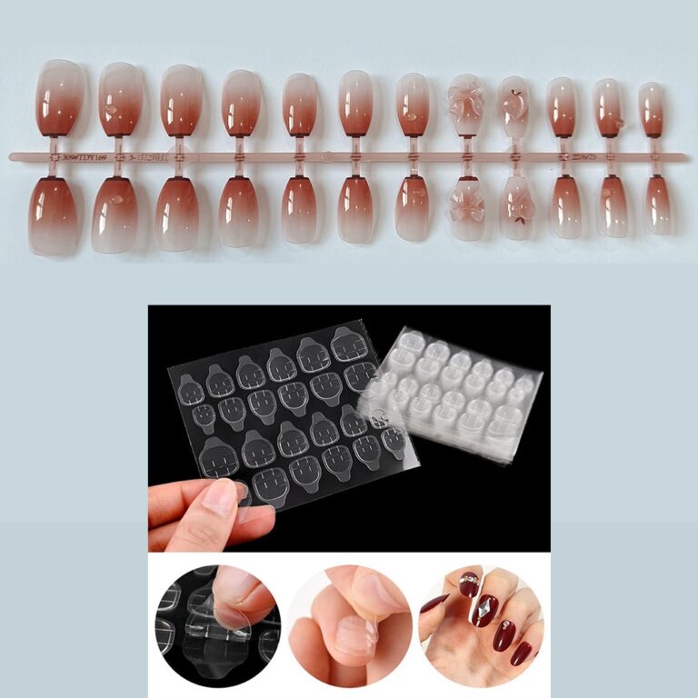 With 24 Jelly Glue 24Pcs Nail Art Fake Nails French Long Fake Nails hanya RM0.33 di Shopee